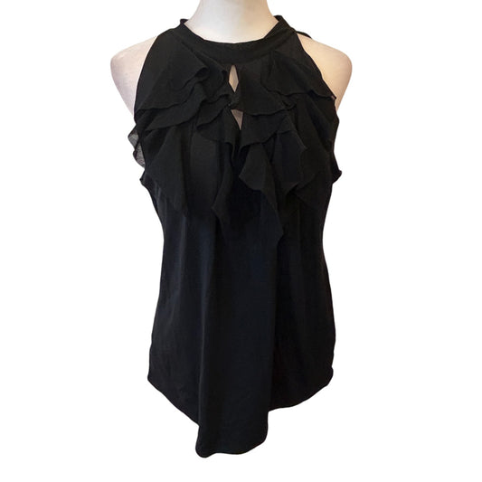 La Befana Black Sleeveless Knit Stretch Ruffled Classic Top Womens SIze Large