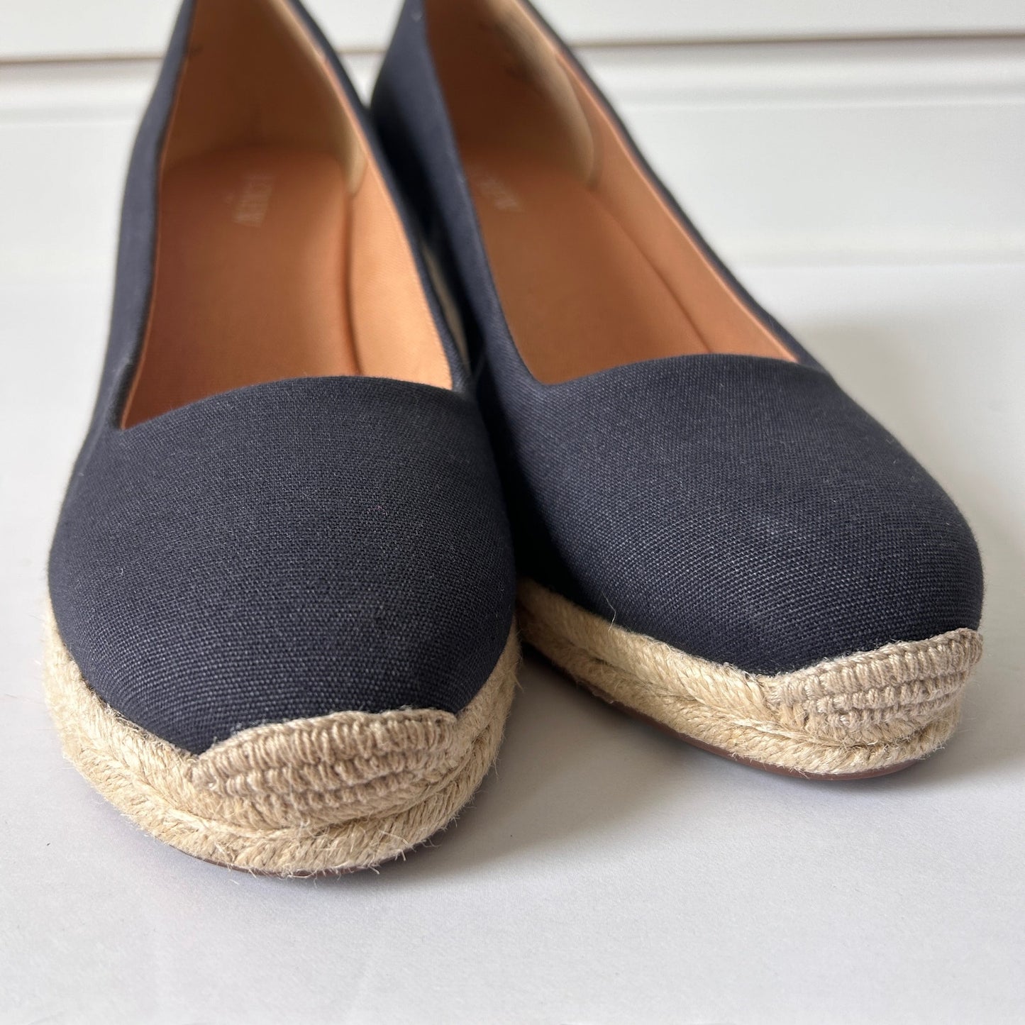 J. Crew Sevillle Espadrille Navy Blue Canvas Wedge Shoes Size 11