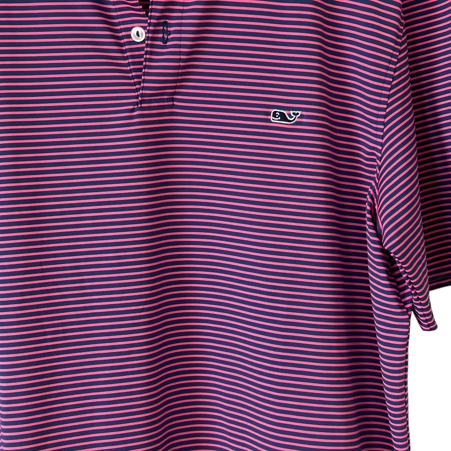 Vineyard Vines Pink, Navy Blue Bradley Stripe Performance Polo Mens Medium