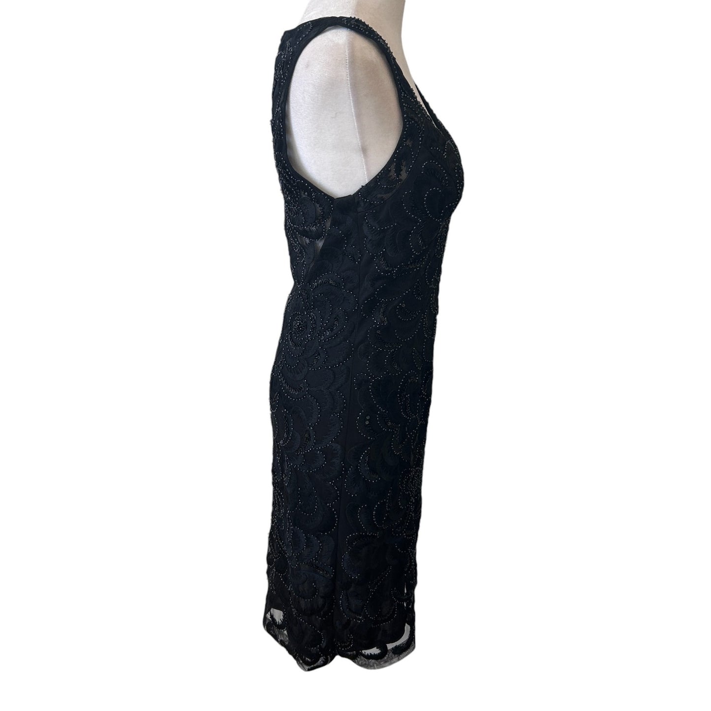 Sue Wong Nocturne Black Beaded Sleeveless Short Cocktail Dress Womens Size 2