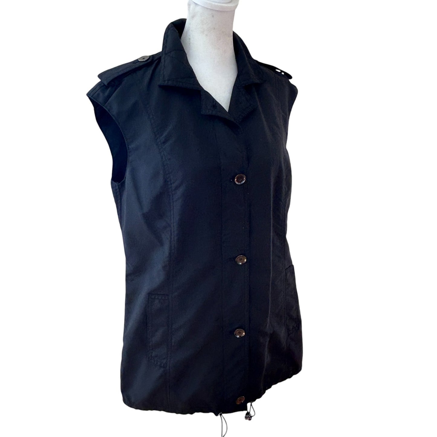 W by Worth Black Vest Cinch Waist Full Zip Button Front Womens Size 4