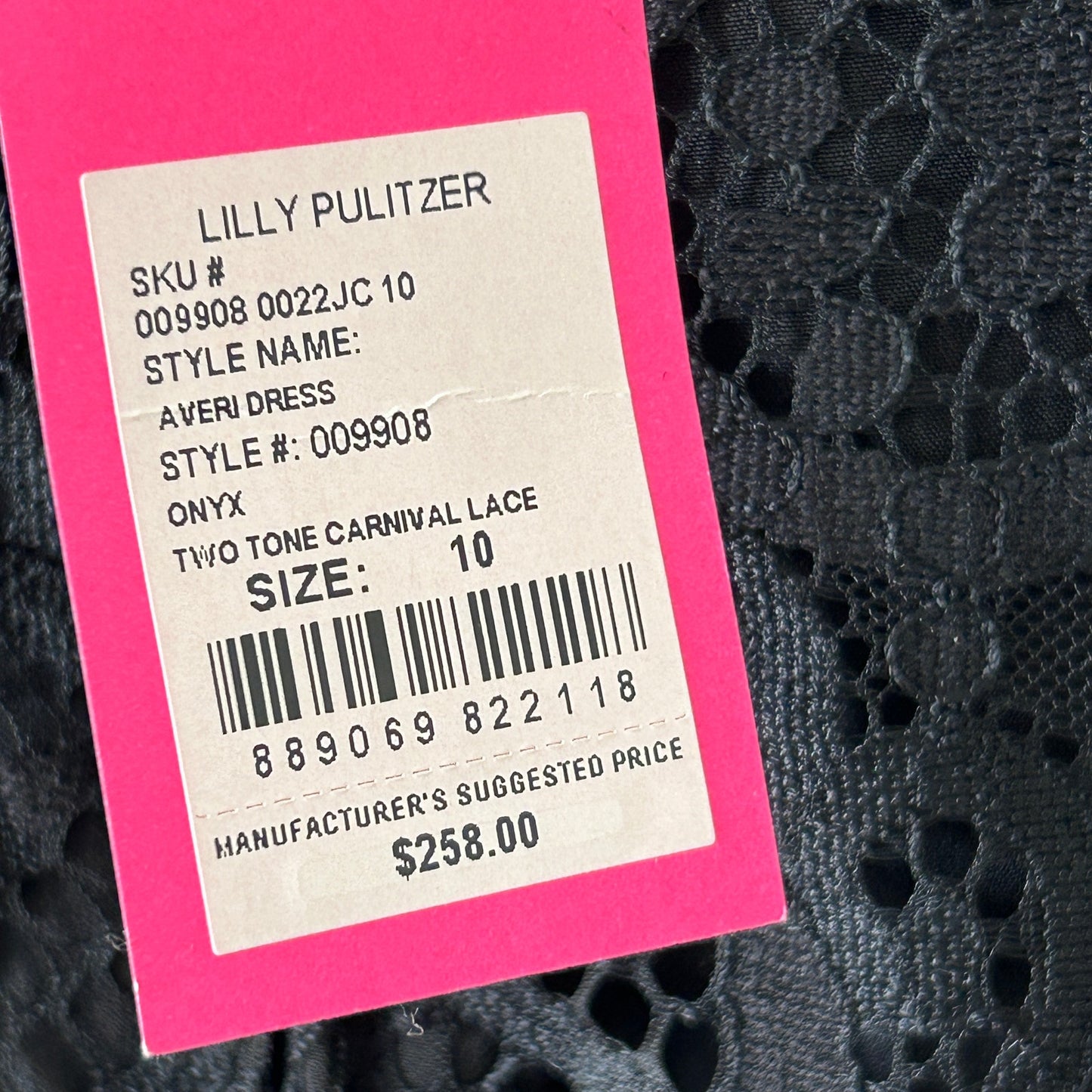 Lilly Pulitzer NWT $258 Averi Black Two Tone Carnival Lace Dress Women Size 10