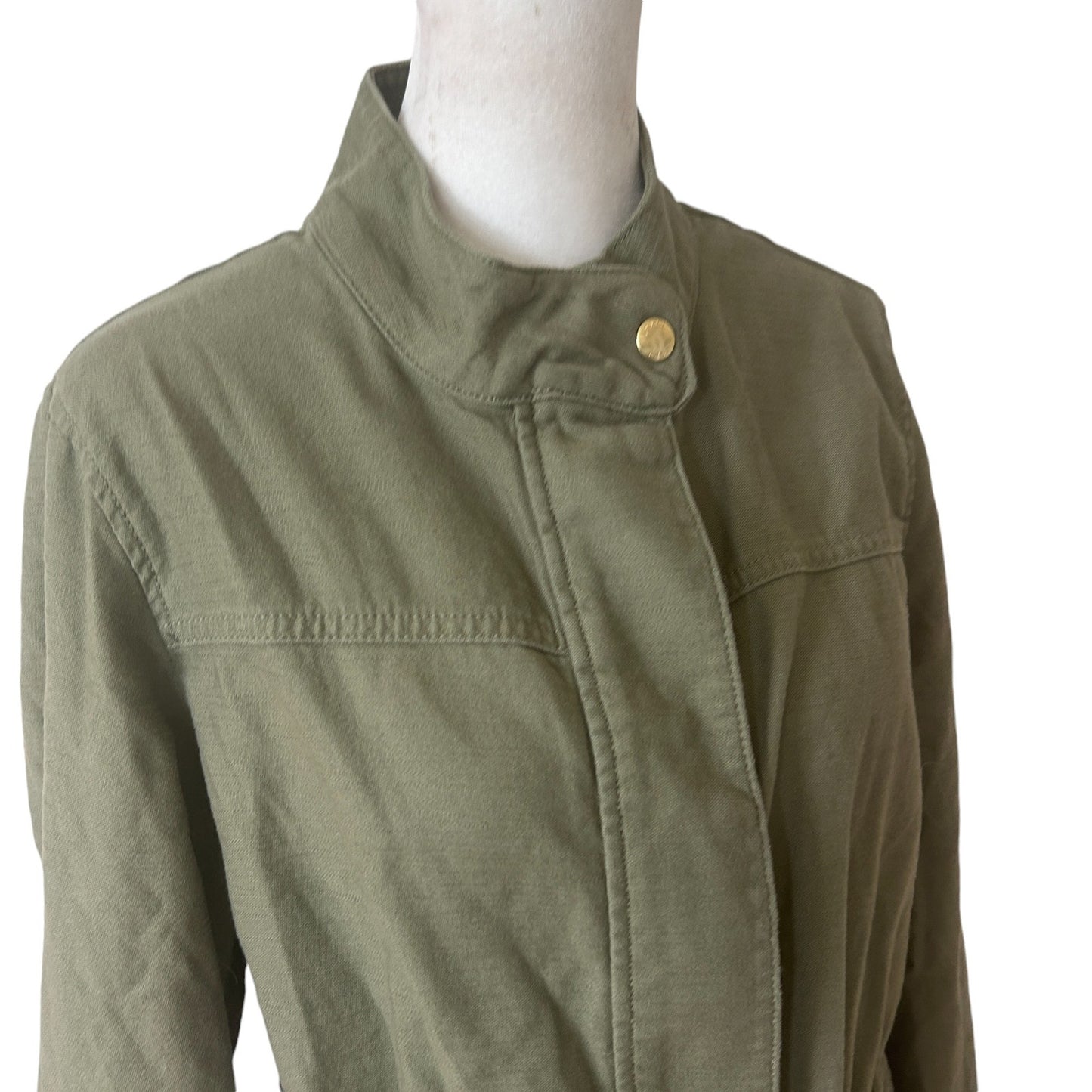 J Crew Olive Green Full Zip Cinch Waist Jacket Womens Size Medium