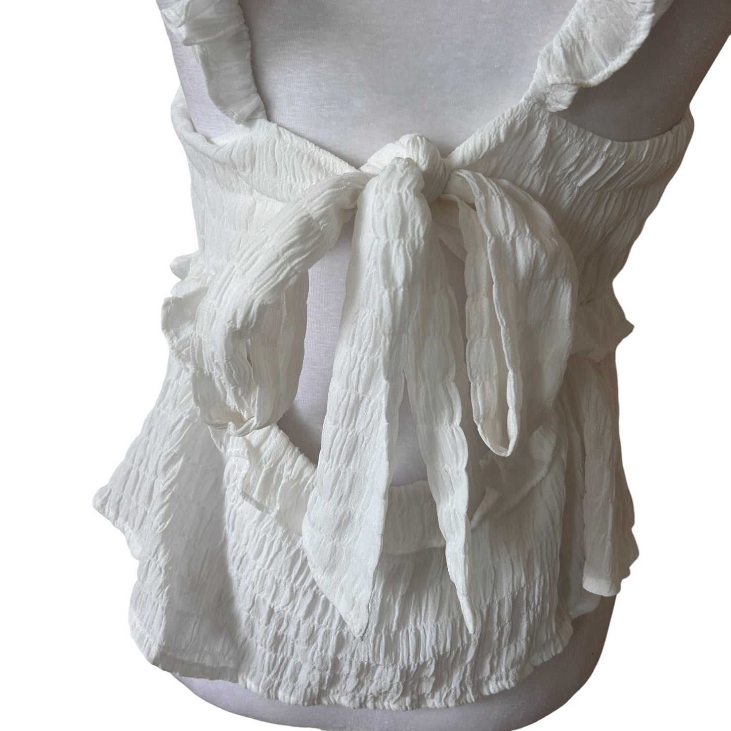 In Your Favor White Ruffled Boho Sleeveless Deep V-Neck Top Womens Size Medium