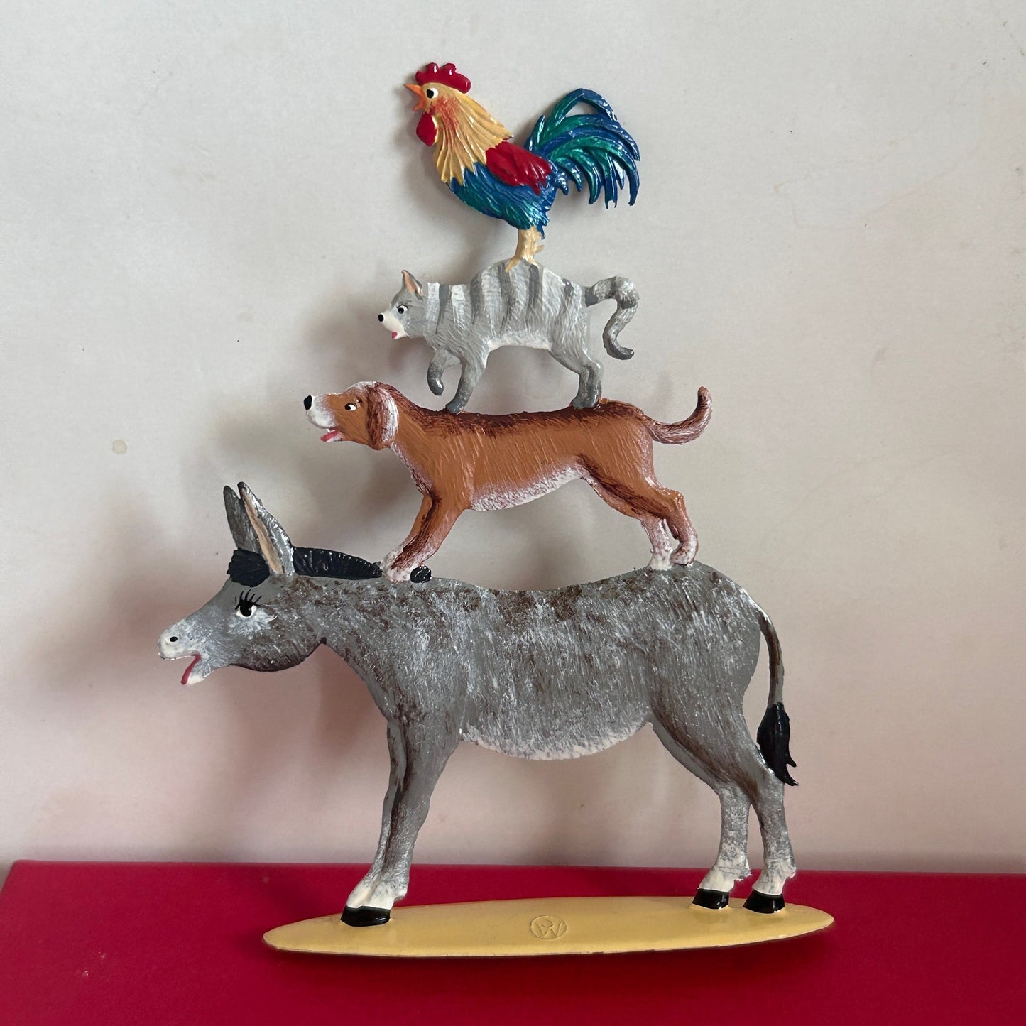 Wilhelm Schweizer Pewter Art Stacked Donkey, Dog, Cat, Rooster Figurine In Box