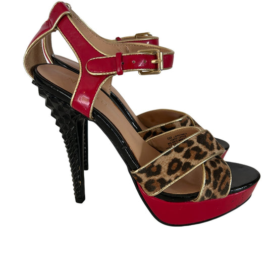 Nine & Co. Red, Black, Gold, Cheetah Open Toe Platform Stiletto Heels Size 6