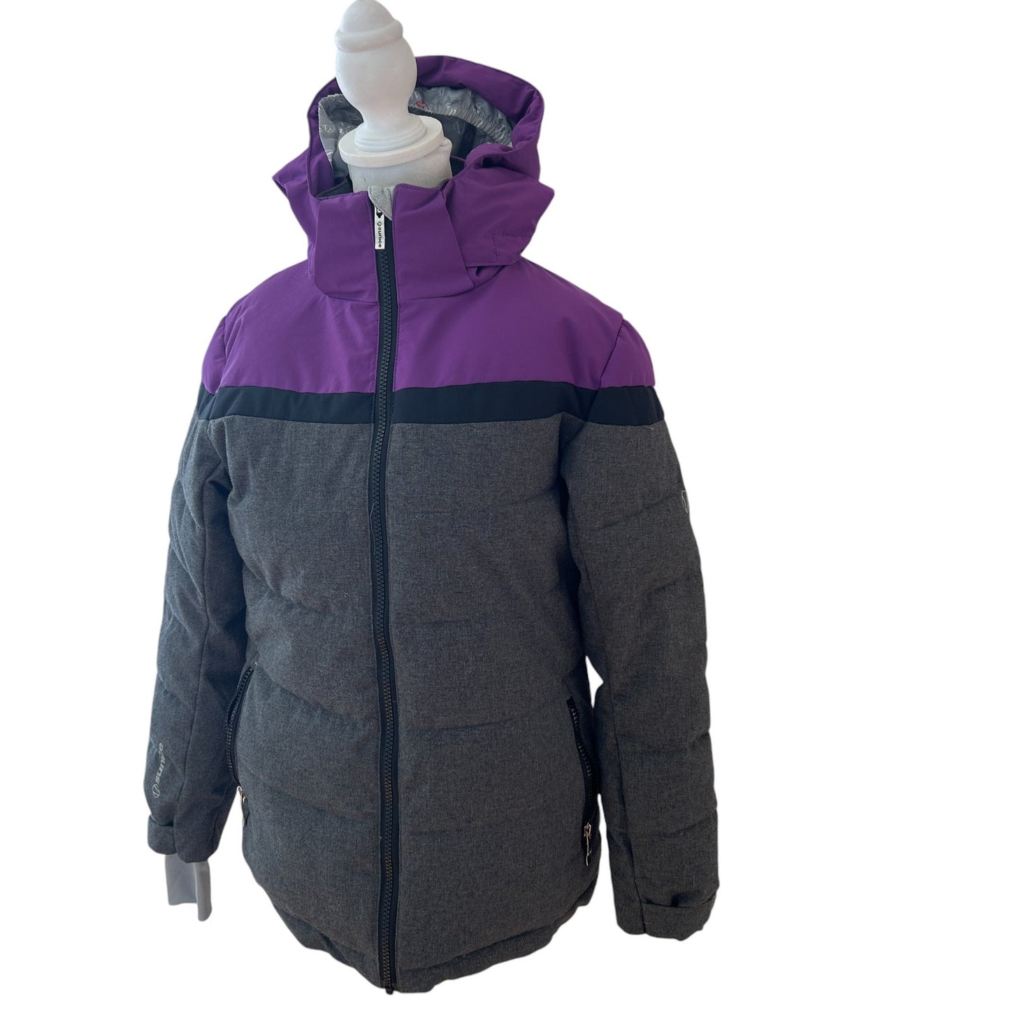 Sunice Purple and Gray Hooded Ski Jacket Detachable Hood Youth Size 14