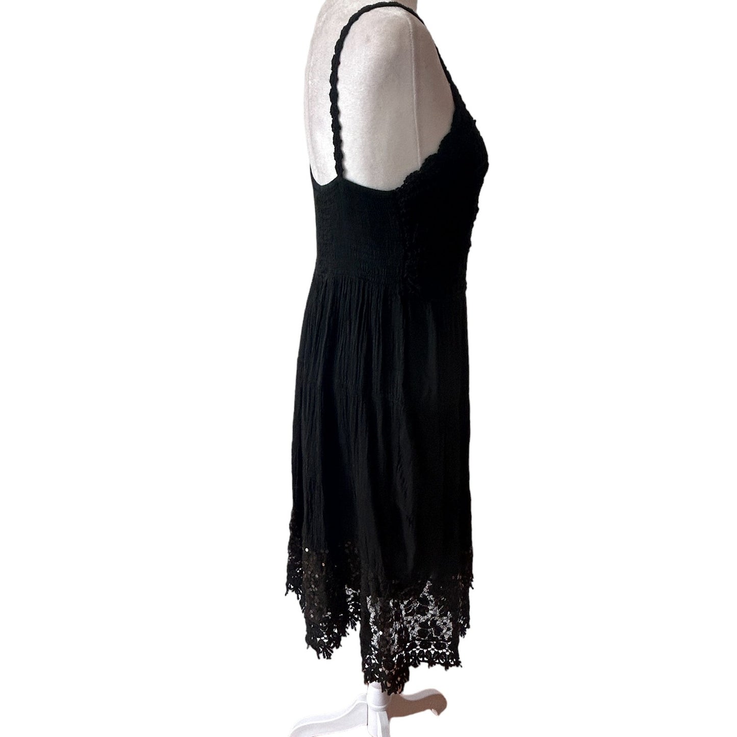 Scandal Italy NWT Belle Dress Black Crochet Lace Sequins Boho Sundress One Size