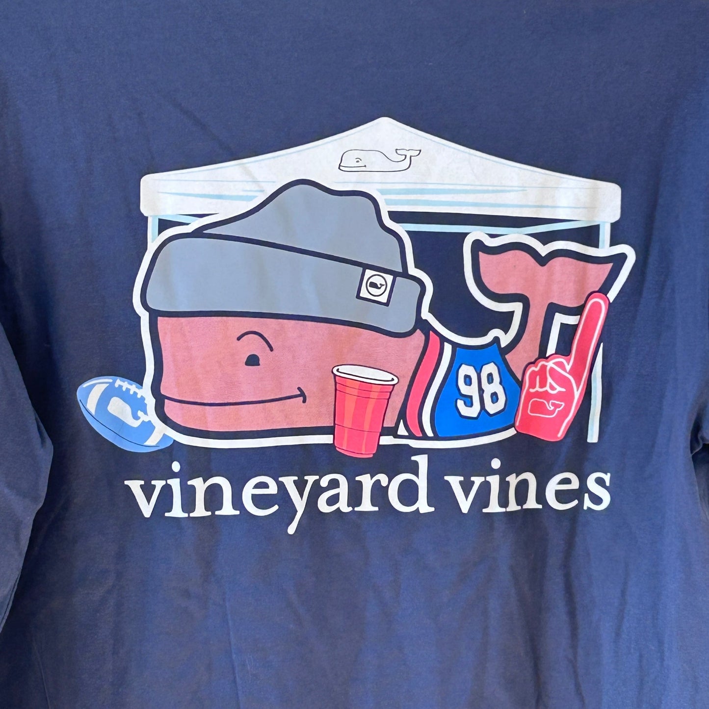 Vineyard Vines Blue Gray Long Sleeve Pocket Tee Football Tailgate Mens Size XS