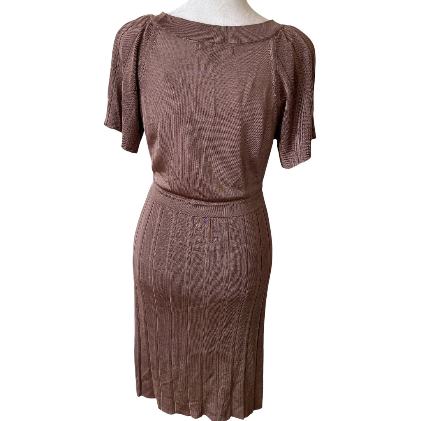 Banana Republic Brown V-Neck Pleated Short Sleeve Knit Dress Womens Size XS