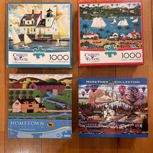 Lot of 4 Hometown Collection and Charles Wysocki 1000 Pieces Puzzles