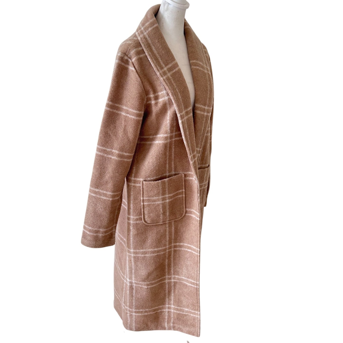 Rachel Zoe Camel Brown and White Plaid Wool Blend Coat Womens Size Large