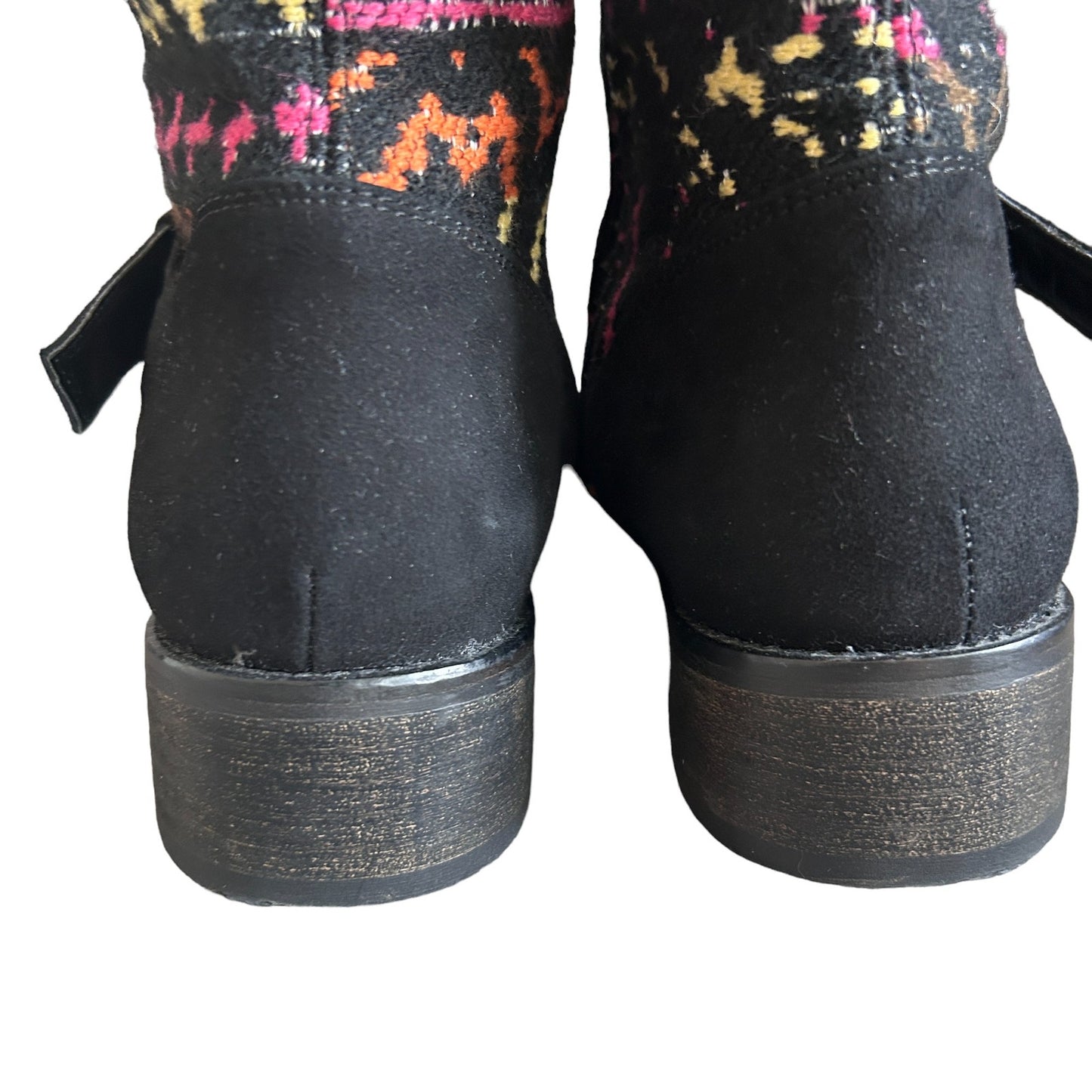 Desigual Black Suede Embroidered Tall Boots Tribal Boho Western Size 39 US 8