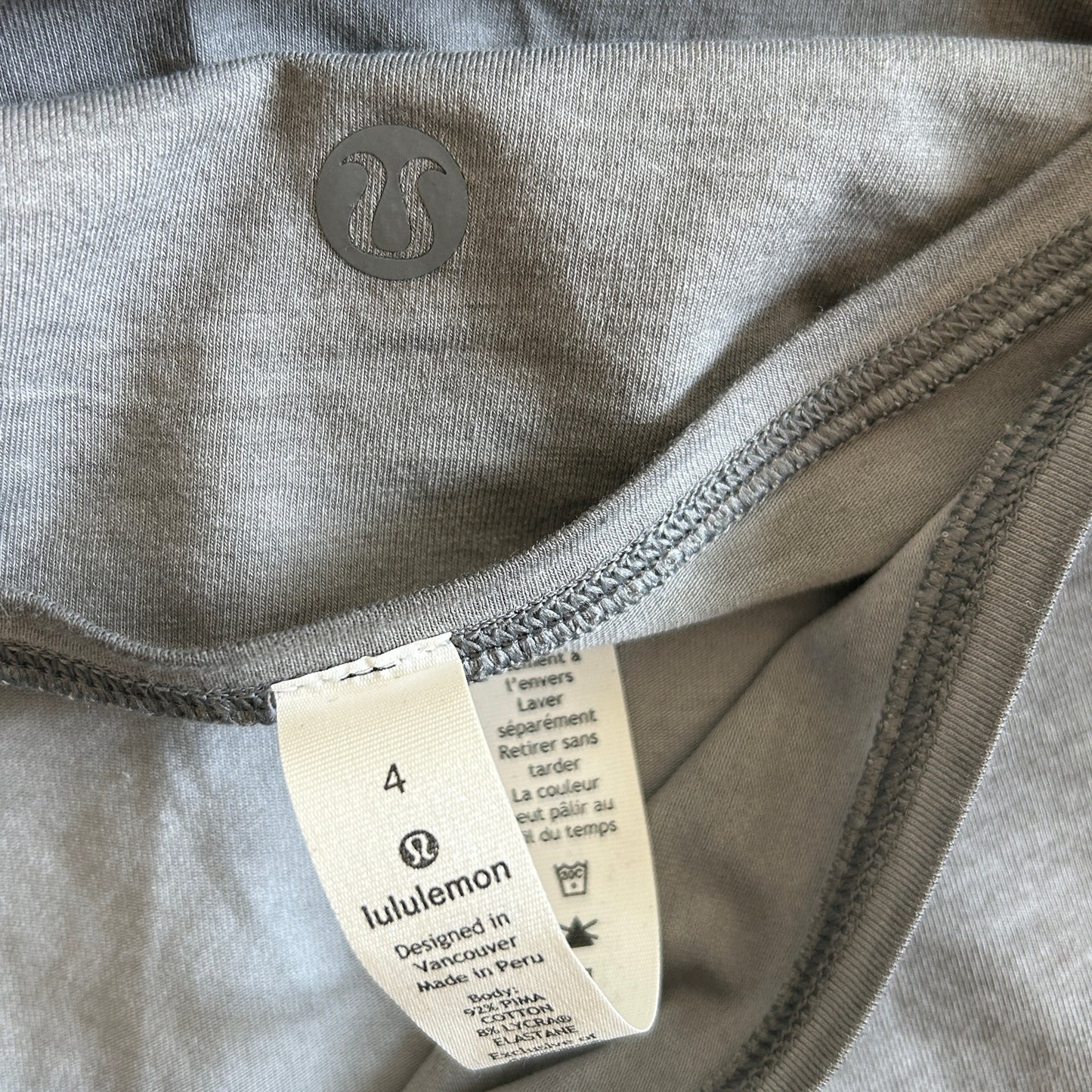 Lululemon Back in Action Gray Pima Cotton Long Sleeve Shirt Womens Size 4