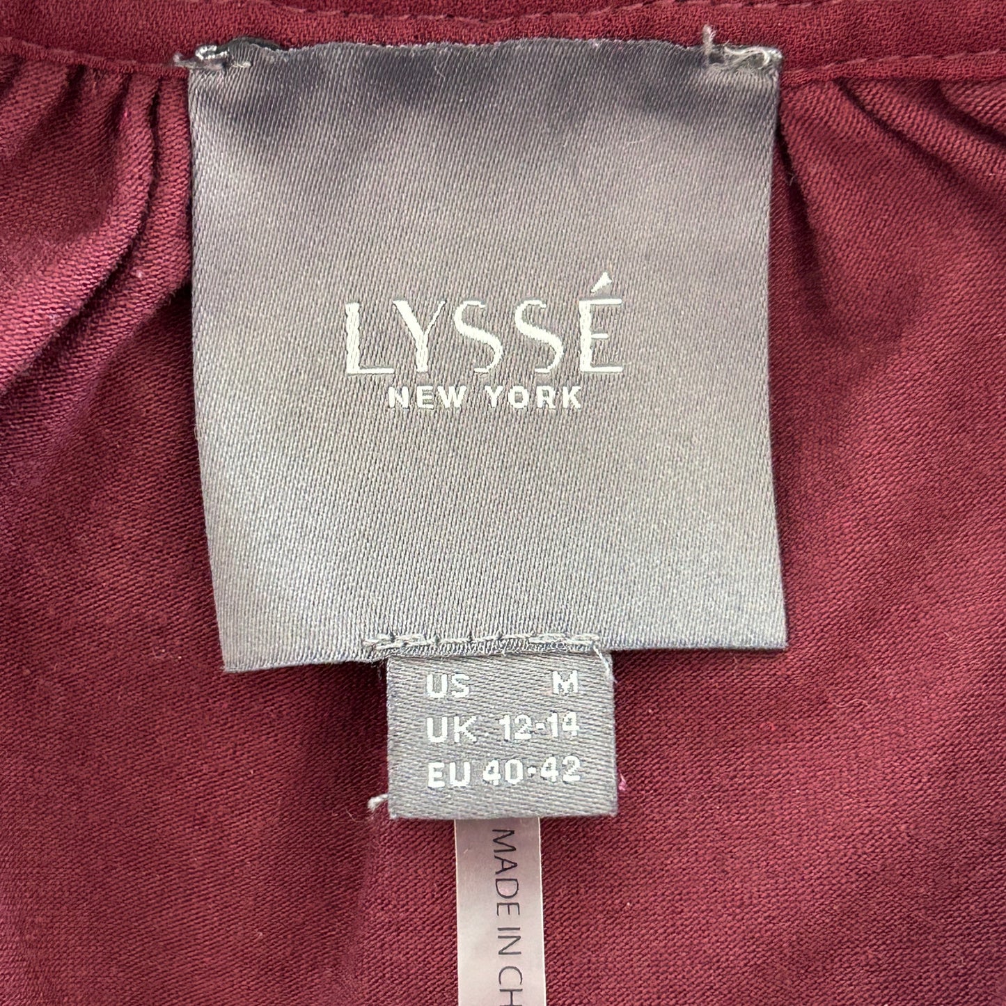 Lysse New York Burgundy V-Neck Tunic Blouse Top Womens Size Medium