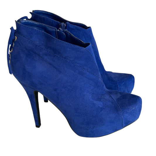 Royal Blue Faux Suede Stiletto Heeled Ankle Boots Retro Cosplay Womens Size 7