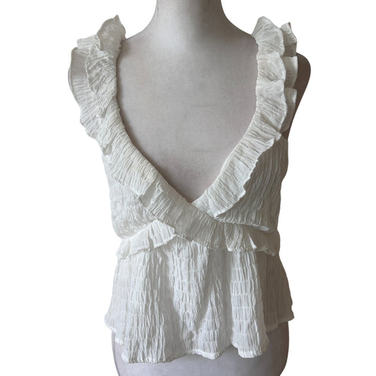 In Your Favor White Ruffled Boho Sleeveless Deep V-Neck Top Womens Size Medium