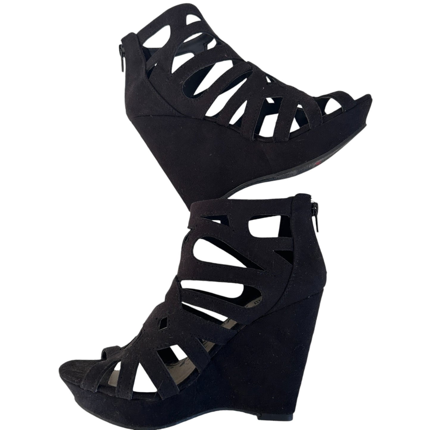 Brash Black Caged Gladiator Open-Toe Wedge Heels Womens Size 6