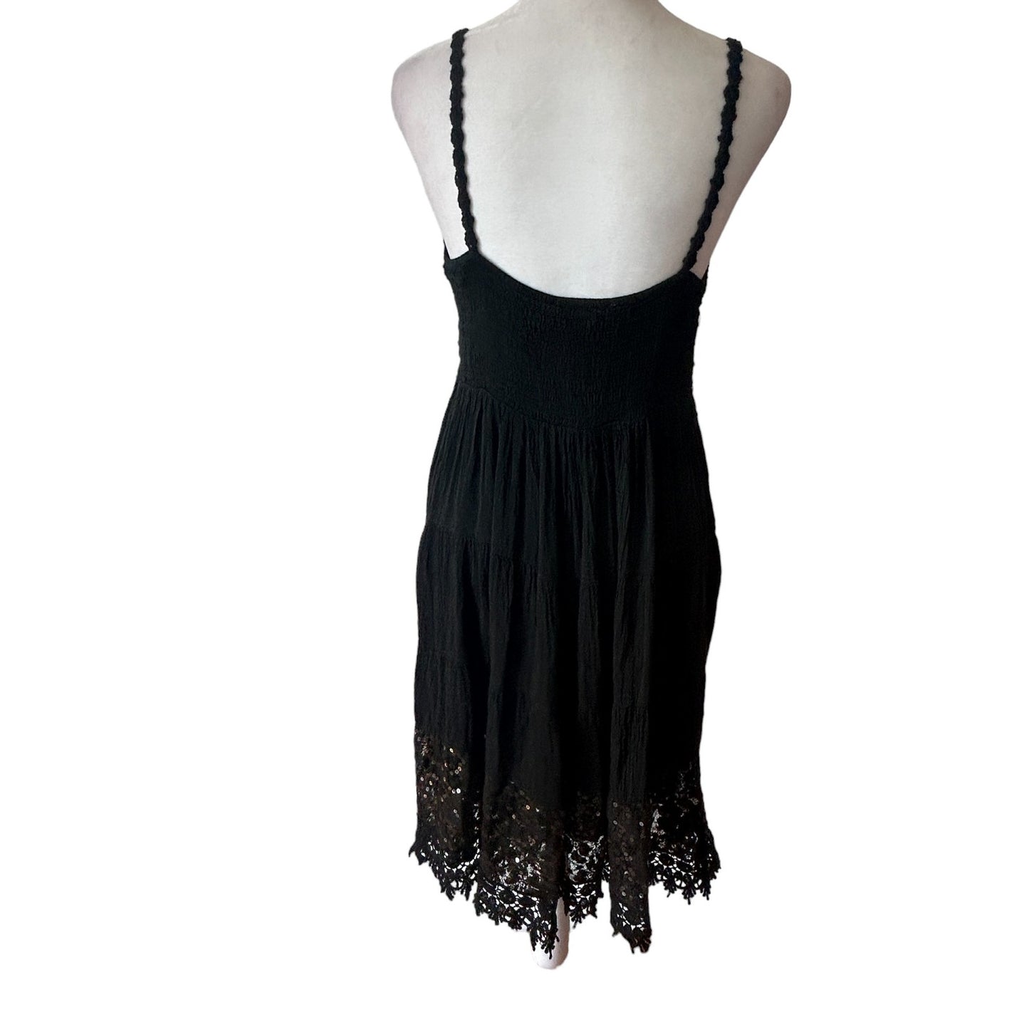 Scandal Italy NWT Belle Dress Black Crochet Lace Sequins Boho Sundress One Size