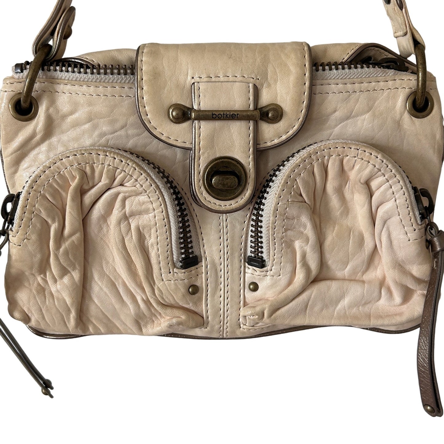 Botkier Cream and Gold Metal Accents Western Leather Satchel Top Handle Bag Boho