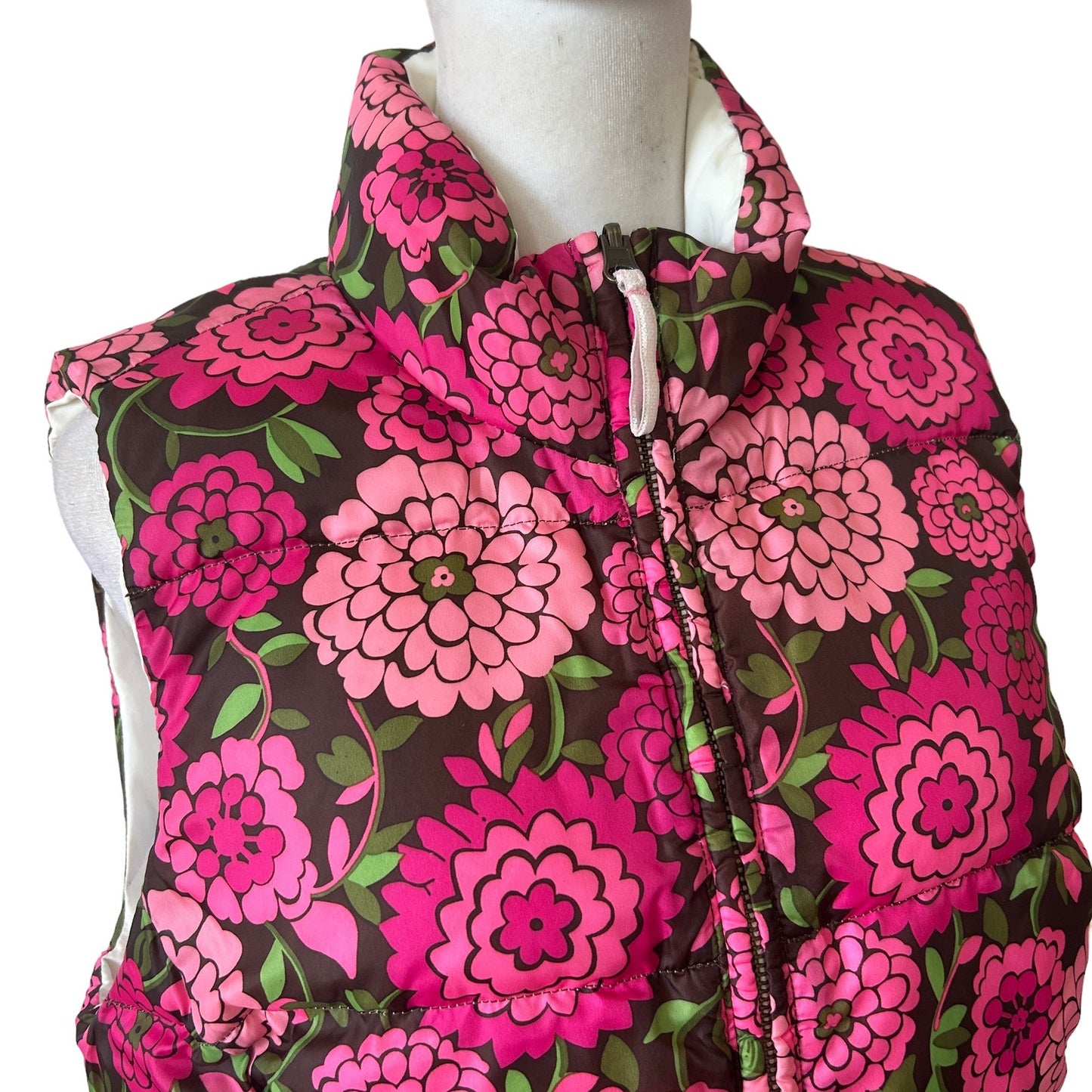 Lilly Pulitzer Pink Floral and White Reversible Puffer Down Vest Size Small