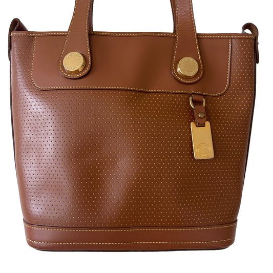 Dooney & Bourke Caramel Brown Perforated Leather Bucket Shoulder Bag