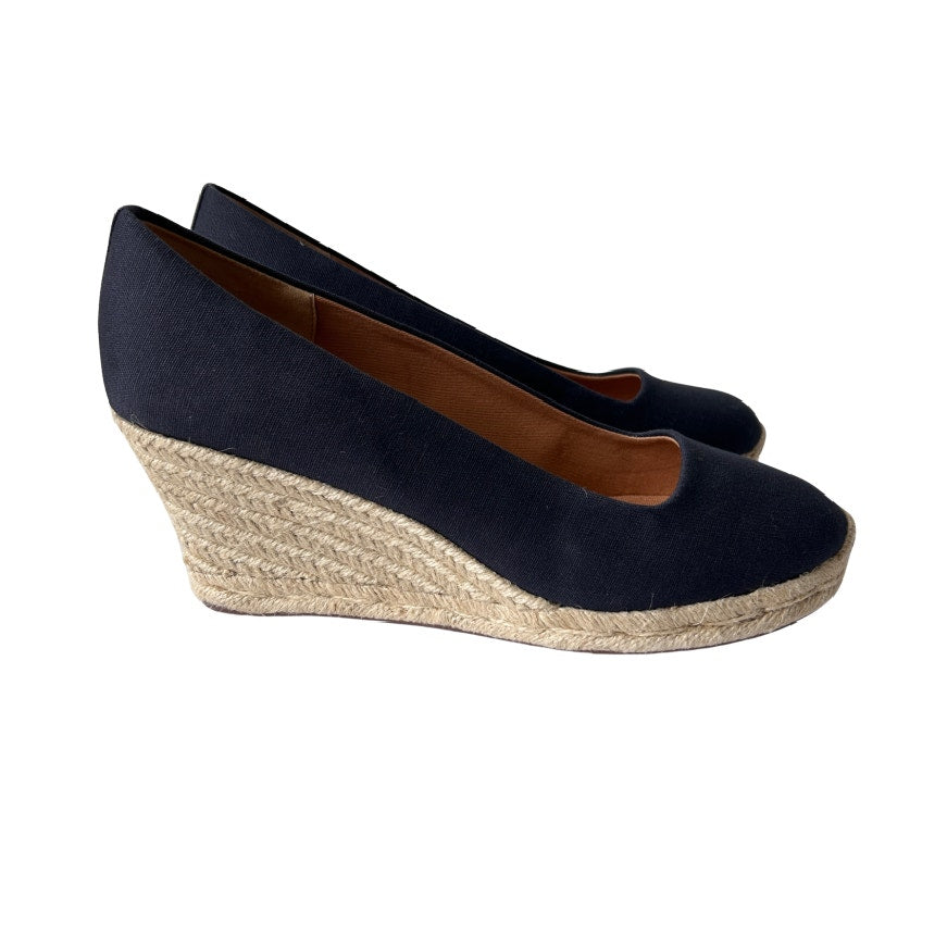 J. Crew Sevillle Espadrille Navy Blue Canvas Wedge Shoes Size 11