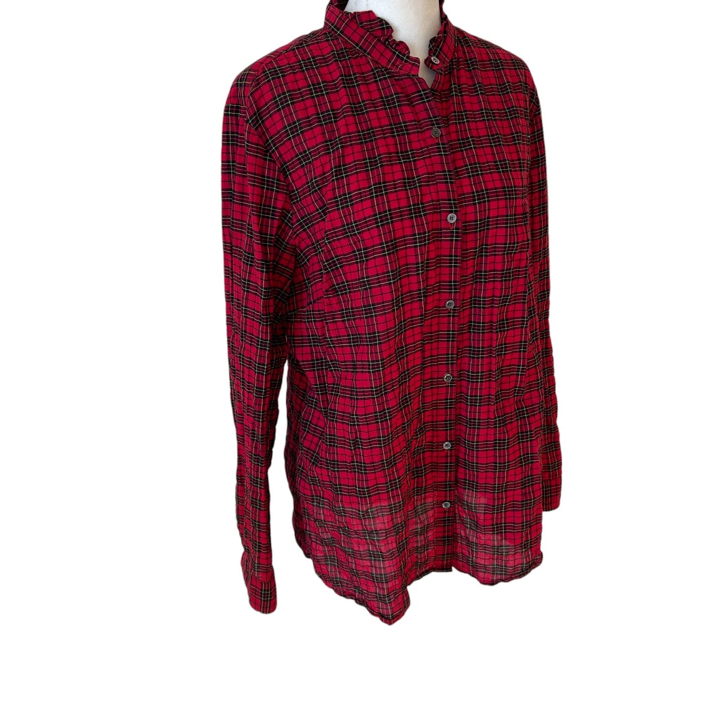 J. McLaughlin Red, Black, Yellow Tartan Plaid Button Down Size Large