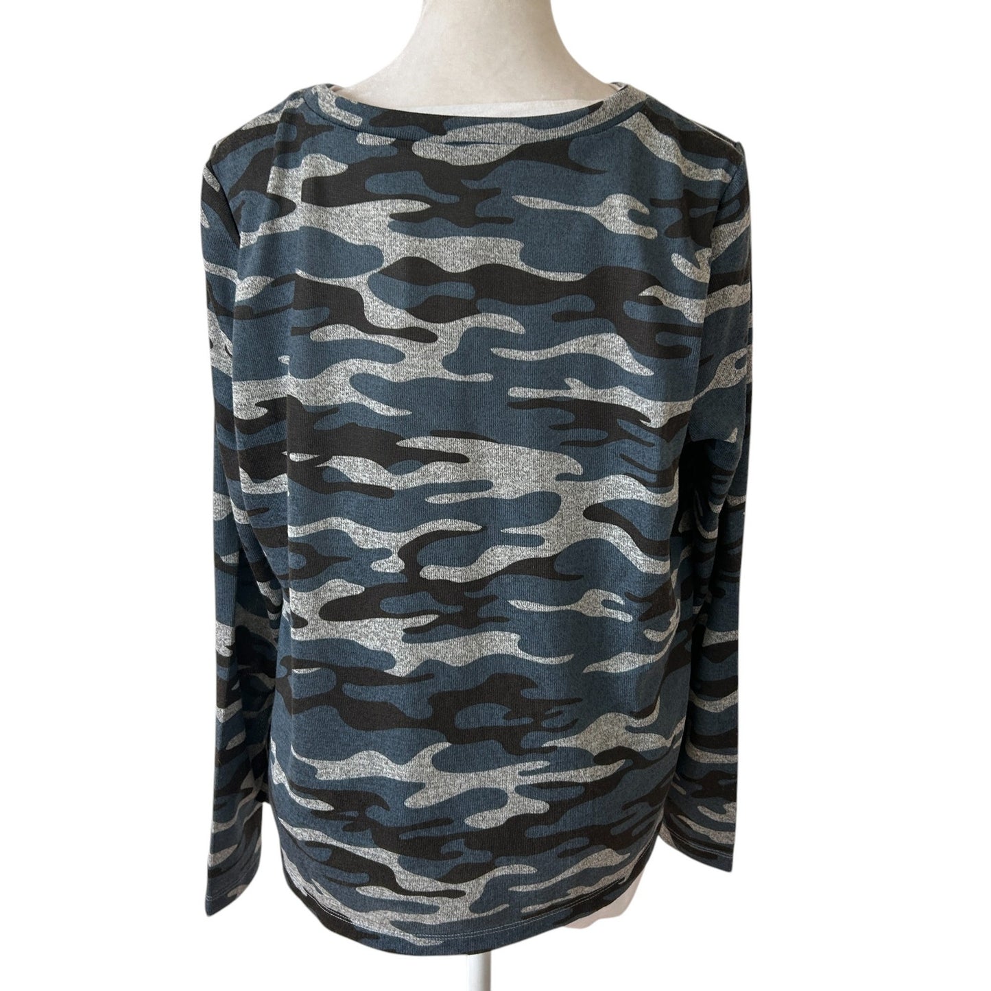 Elliott Lauren Blue Camo Long Sleeve Tunic Top 100% Cotton Womens Size Small